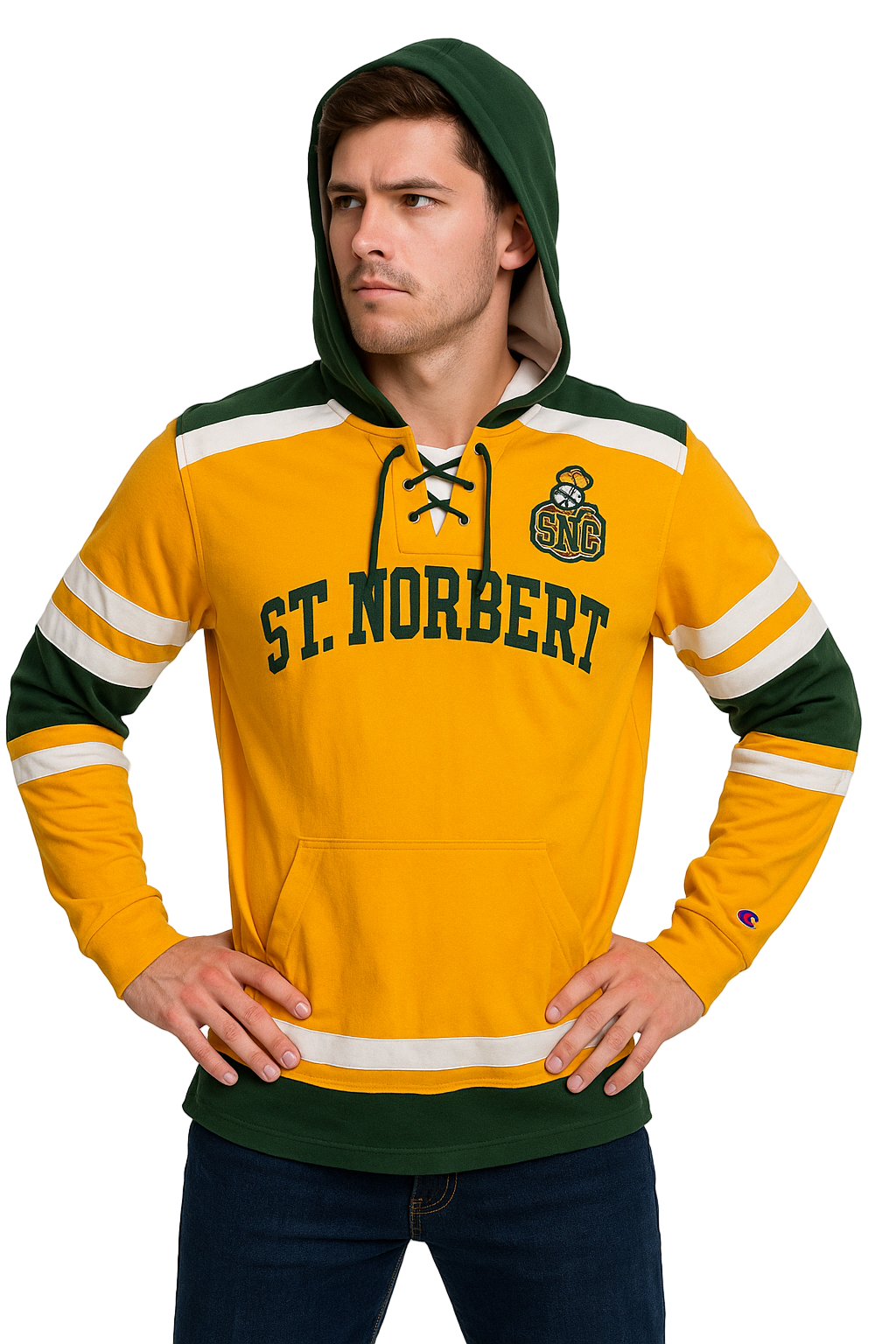Vintage St. Norbert College Hockey Hoodie – Yellow Small