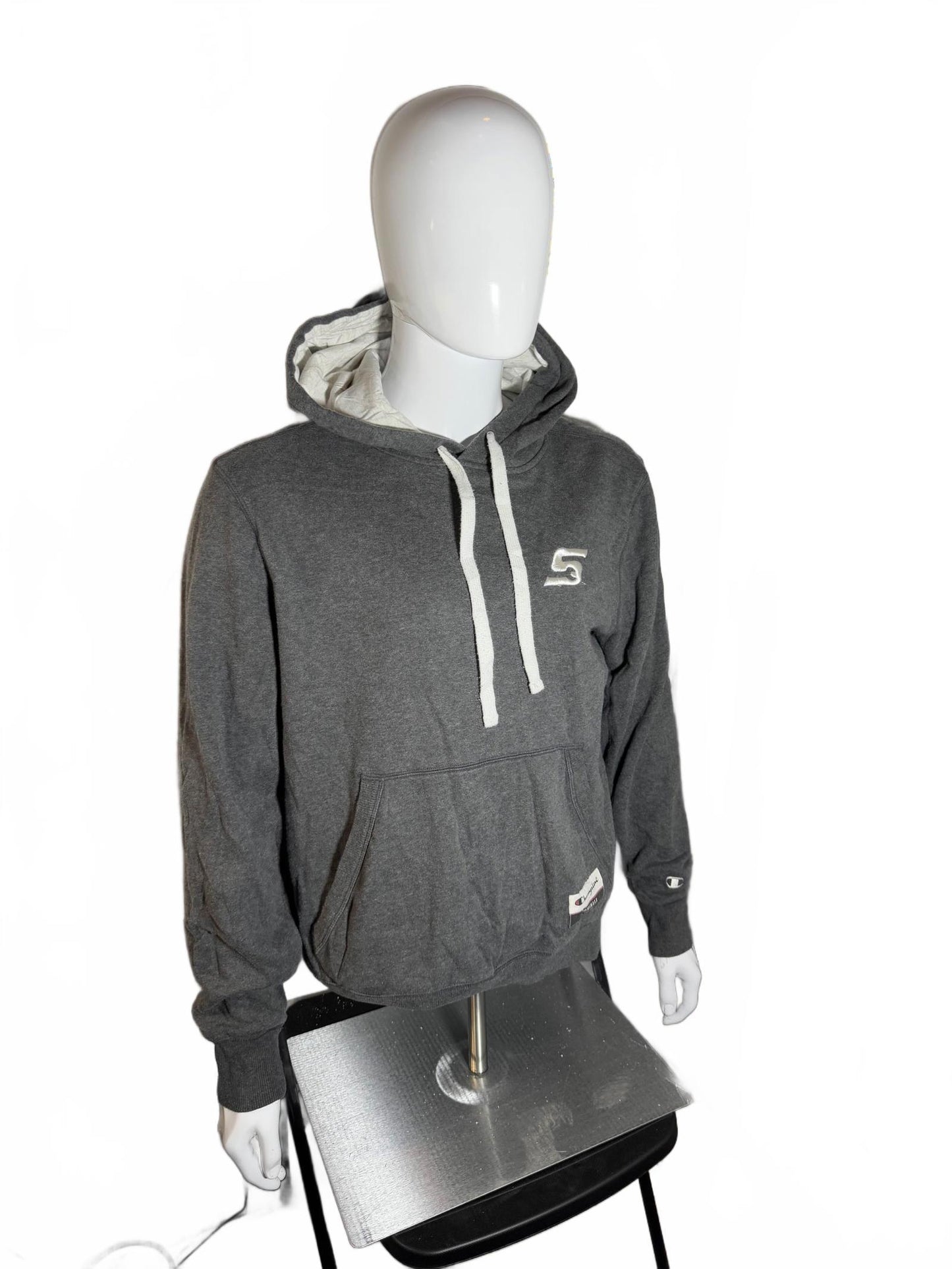 Vintage Champion Hoodie Grey White Accents Medium