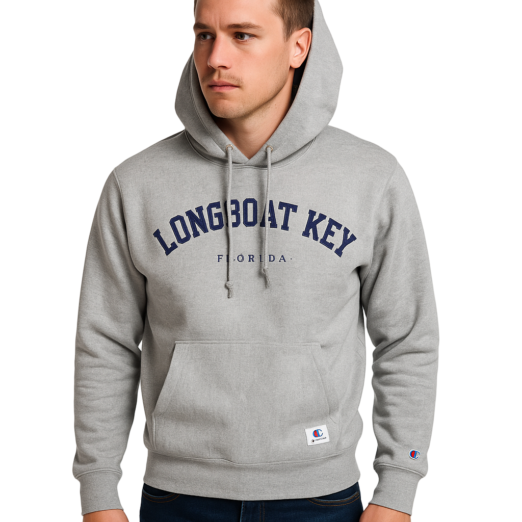 Vintage Champion Longboat Key Hoodie Grey Large