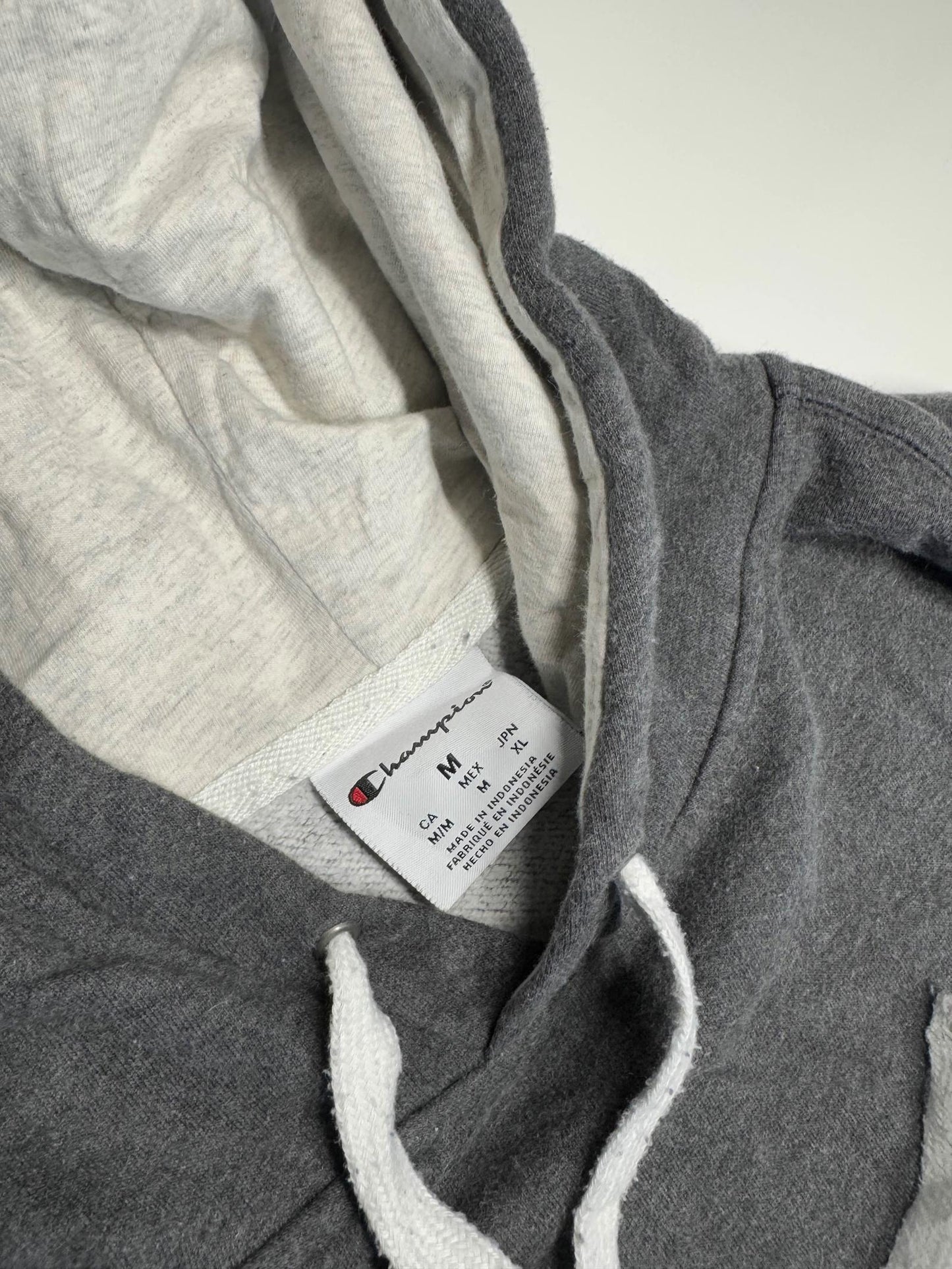 Vintage Champion Hoodie Grey White Accents Medium