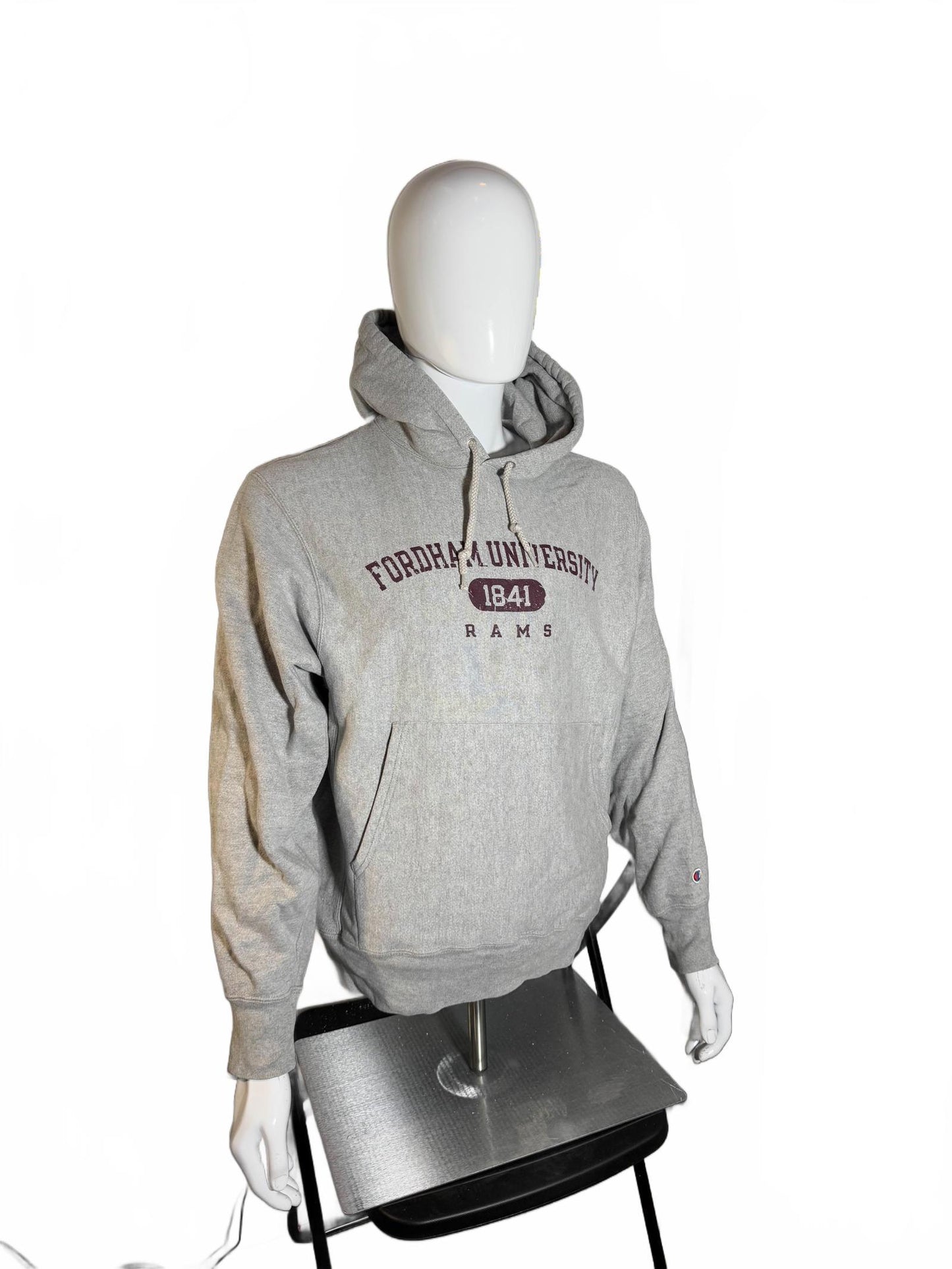 Vintage Fordham University Rams Hoodie Grey Medium