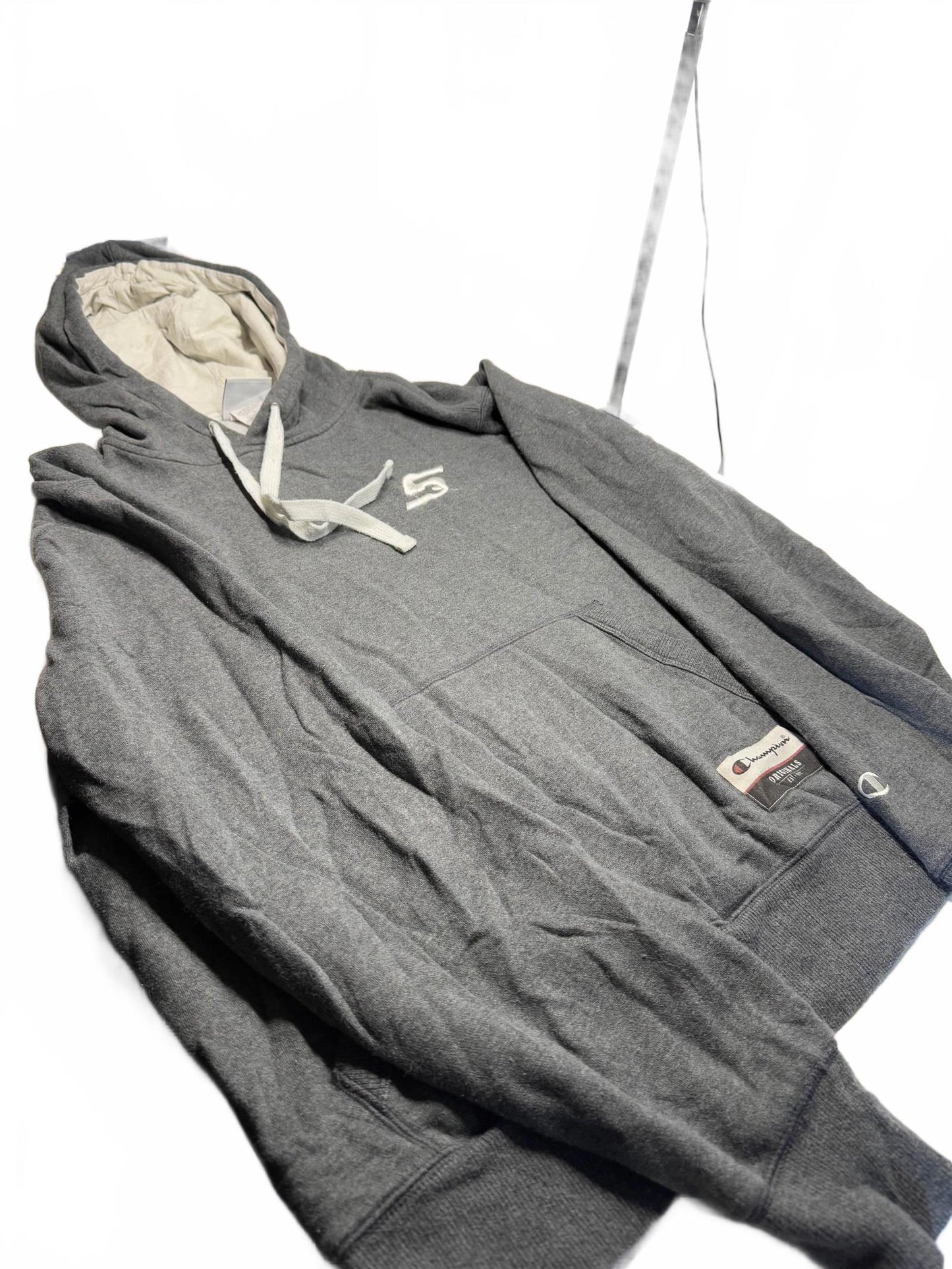 Vintage Champion Hoodie Grey White Accents Medium