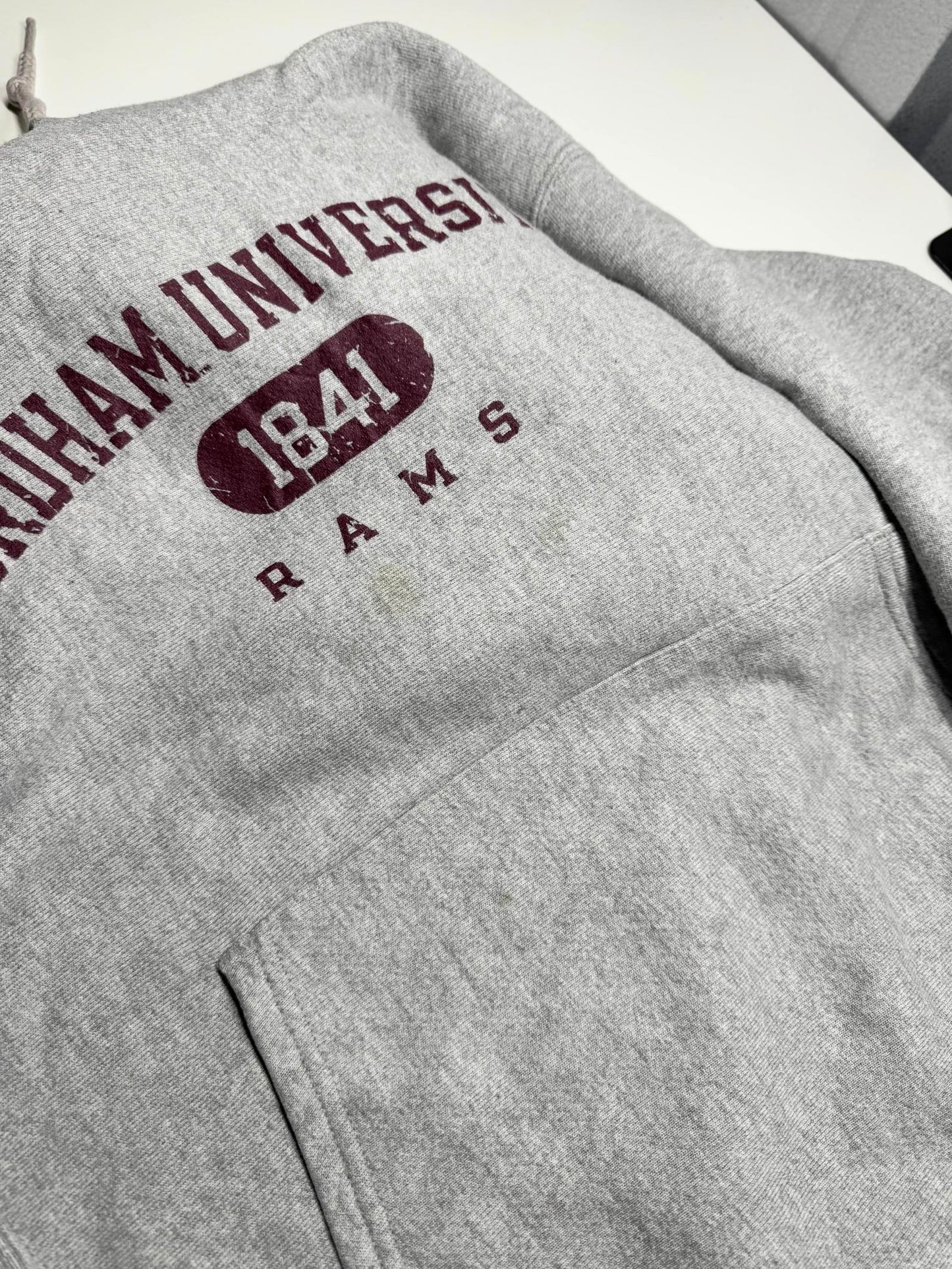 Vintage Fordham University Rams Hoodie Grey Medium